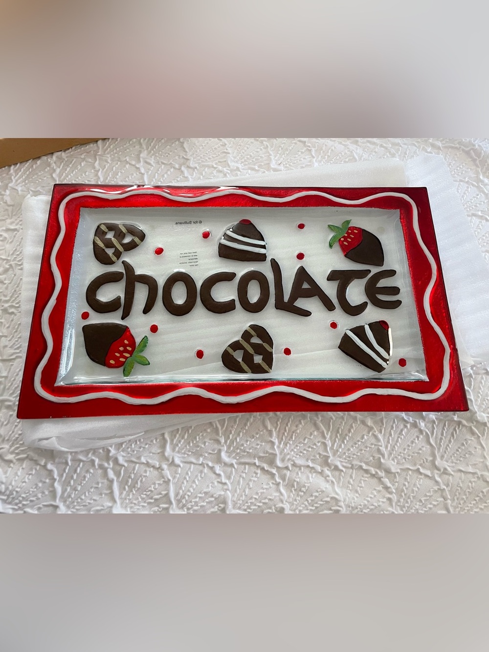 Chocolate Dessert 
Glass & Metallic Red Large Serving Platter 16.5" x 10"
